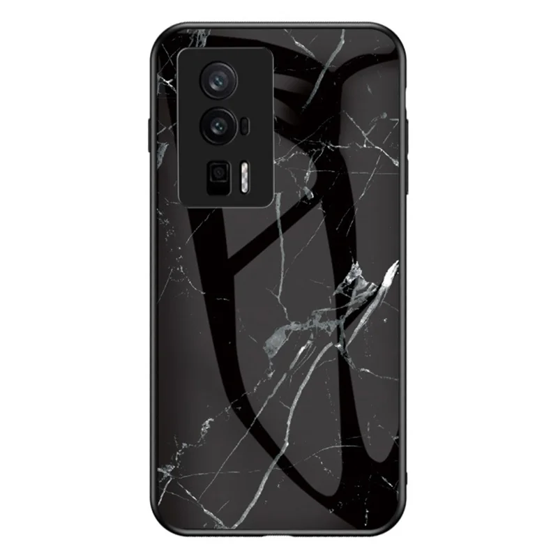 For Xiaomi Poco F5 Pro 5G / Redmi K60 Pro 5G / K60 5G Tempered Glass + PC + TPU Case Marble Pattern Printing Protective Phone Cover - Black Marble