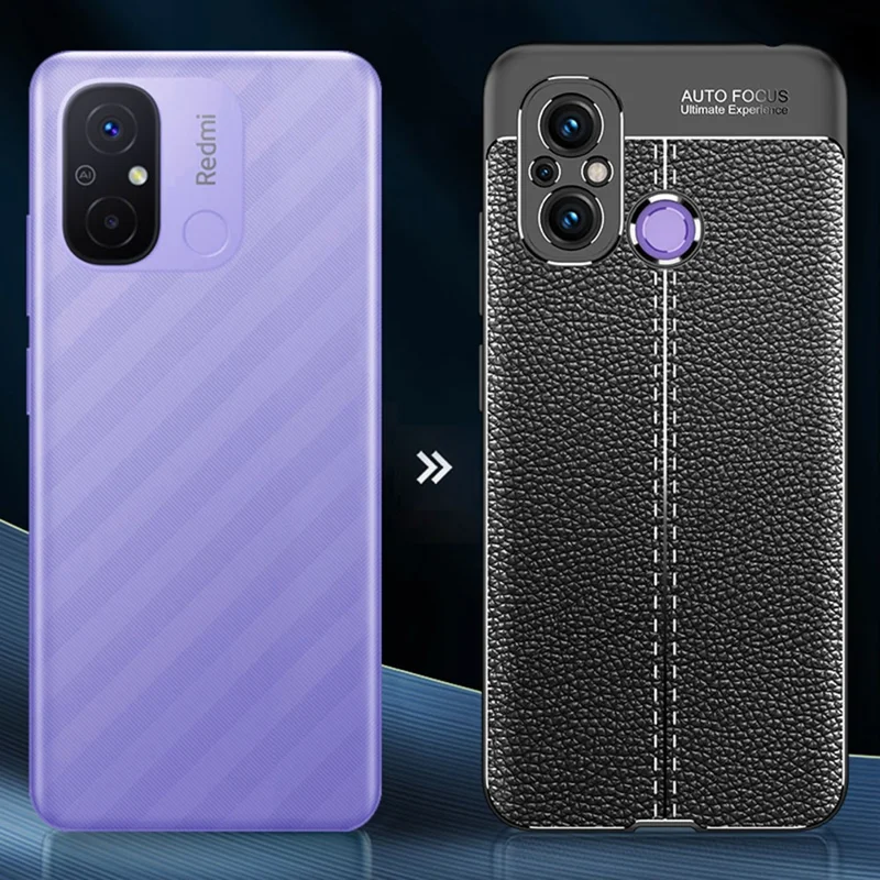 Slim TPU Phone Cover For Xiaomi Redmi 12C 4G, Litchi Texture Anti-Scratch Shockproof Phone Case - Black