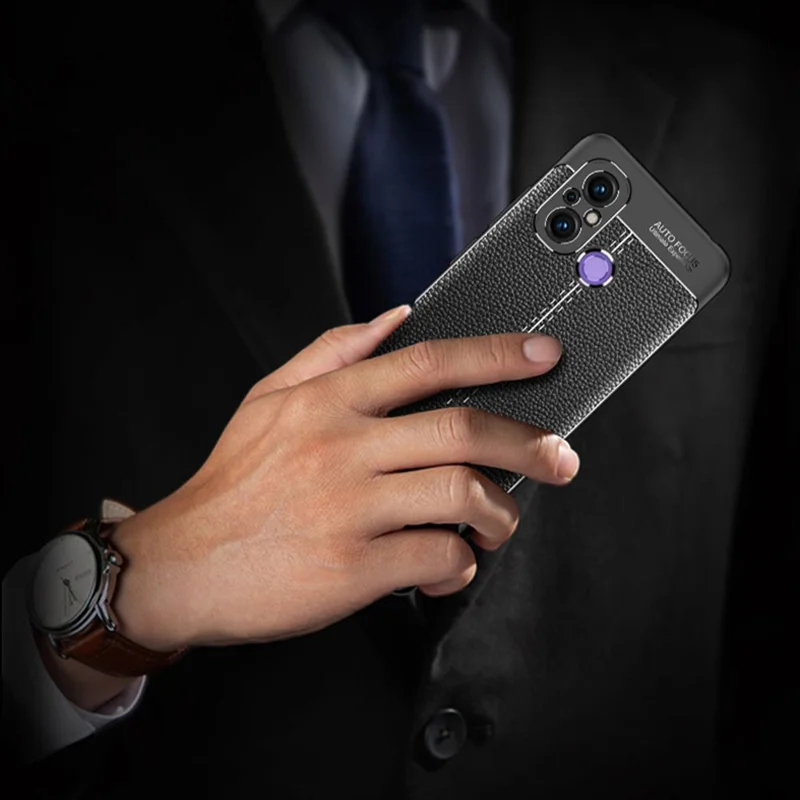 Slim TPU Phone Cover For Xiaomi Redmi 12C 4G, Litchi Texture Anti-Scratch Shockproof Phone Case - Black