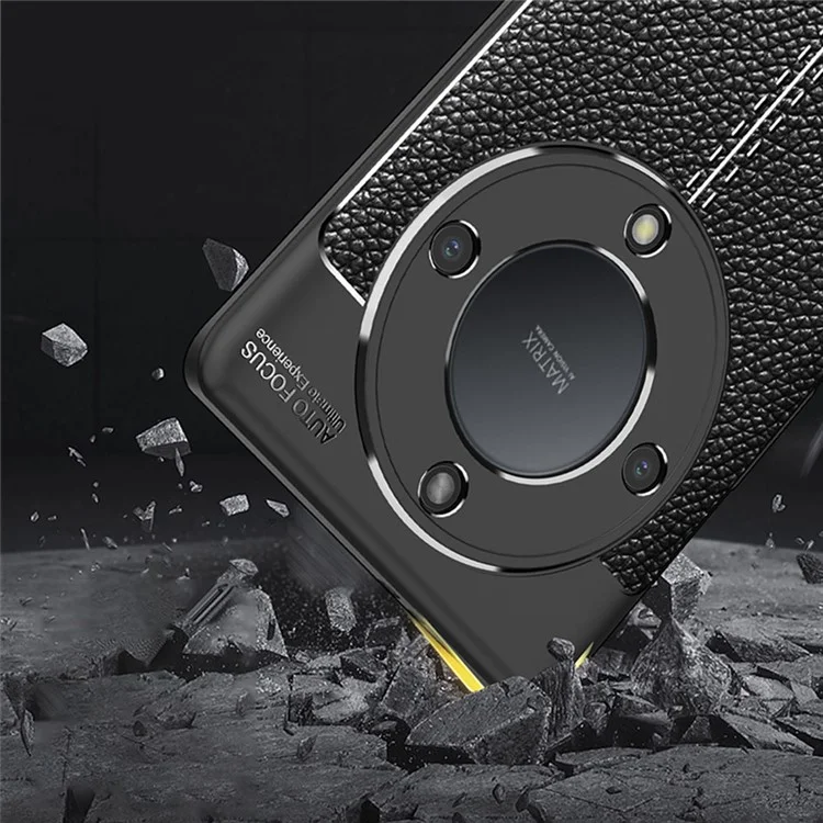Capa de Telefone Móvel a Prova de Queda Para Honor X9a 5G - Textura Litchi TPU Fina e Protetora - Preta
