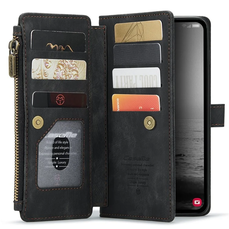 CASEME C30 Series Custodia Antiurto per Samsung Galaxy A34 5G, Custodia Portafoglio in Pelle PU con Cerniera e Supporto - Nero