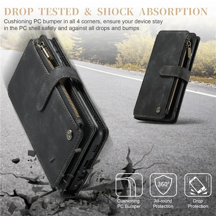 CASEME C30 Series Custodia Antiurto per Samsung Galaxy A34 5G, Custodia Portafoglio in Pelle PU con Cerniera e Supporto - Nero