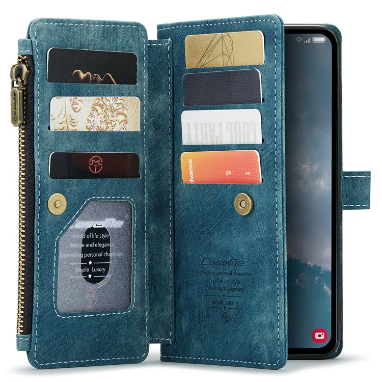 CASEME C30 Série pour Samsung Galaxy A54 5G Étui en cuir PU Support Porte-cartes Poche Zip Anti-rayures Coque de protection pour téléphone - Bleu