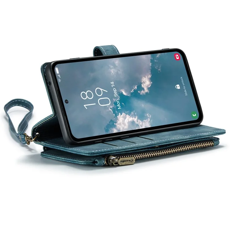 CASEME C30 Série pour Samsung Galaxy A54 5G Étui en cuir PU Support Porte-cartes Poche Zip Anti-rayures Coque de protection pour téléphone - Bleu