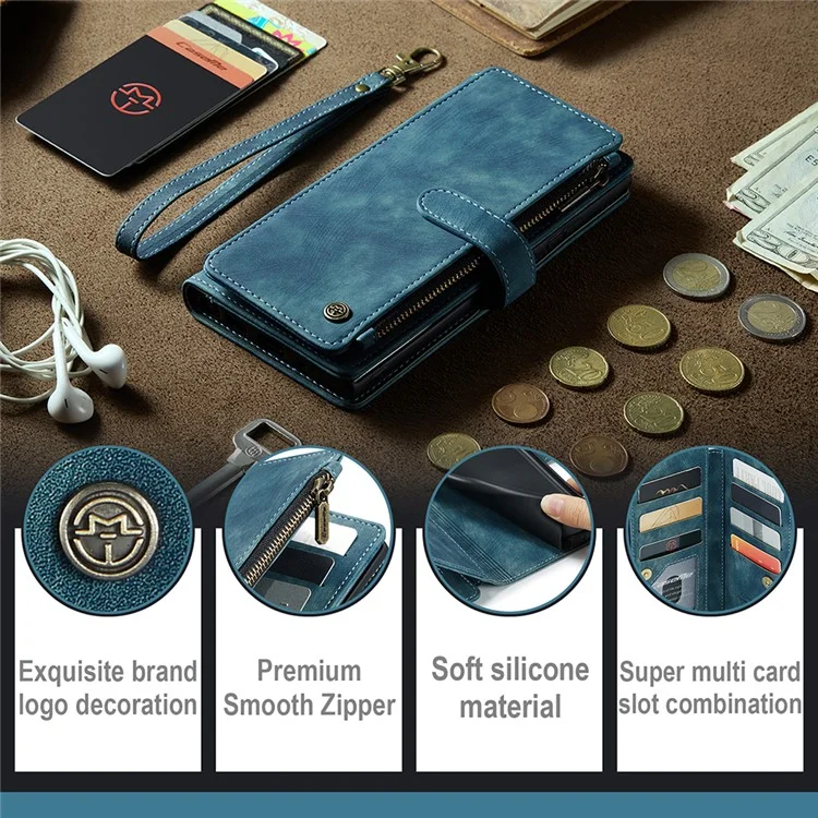 CASEME C30 Série pour Samsung Galaxy A54 5G Étui en cuir PU Support Porte-cartes Poche Zip Anti-rayures Coque de protection pour téléphone - Bleu