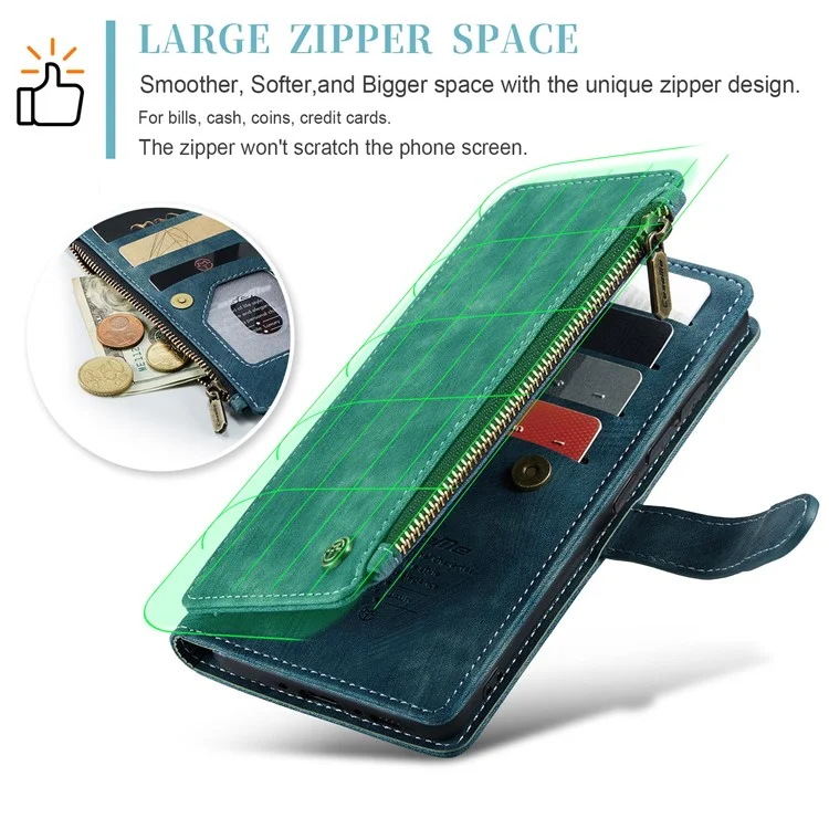 CASEME C30 Série pour Samsung Galaxy A54 5G Étui en cuir PU Support Porte-cartes Poche Zip Anti-rayures Coque de protection pour téléphone - Bleu
