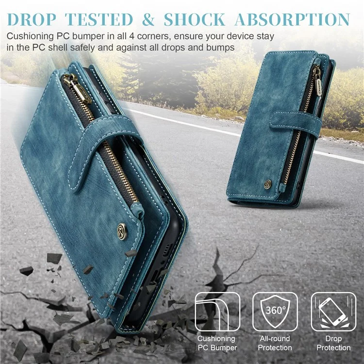 CASEME C30 Série pour Samsung Galaxy A54 5G Étui en cuir PU Support Porte-cartes Poche Zip Anti-rayures Coque de protection pour téléphone - Bleu