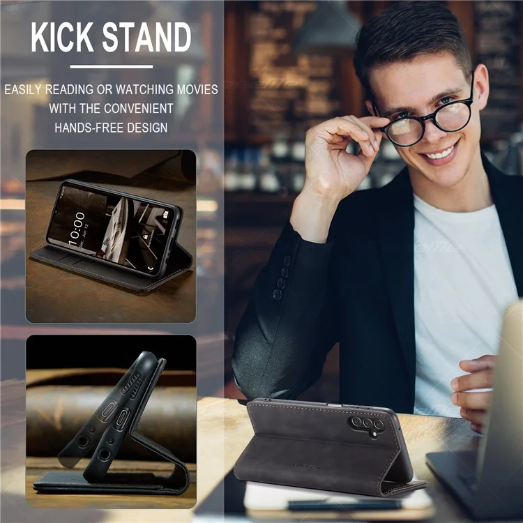 CASEME 013 Serie Custodia per telefono per Samsung Galaxy A14 5G / A14 4G Stand Wallet Cover in pelle PU - Nero