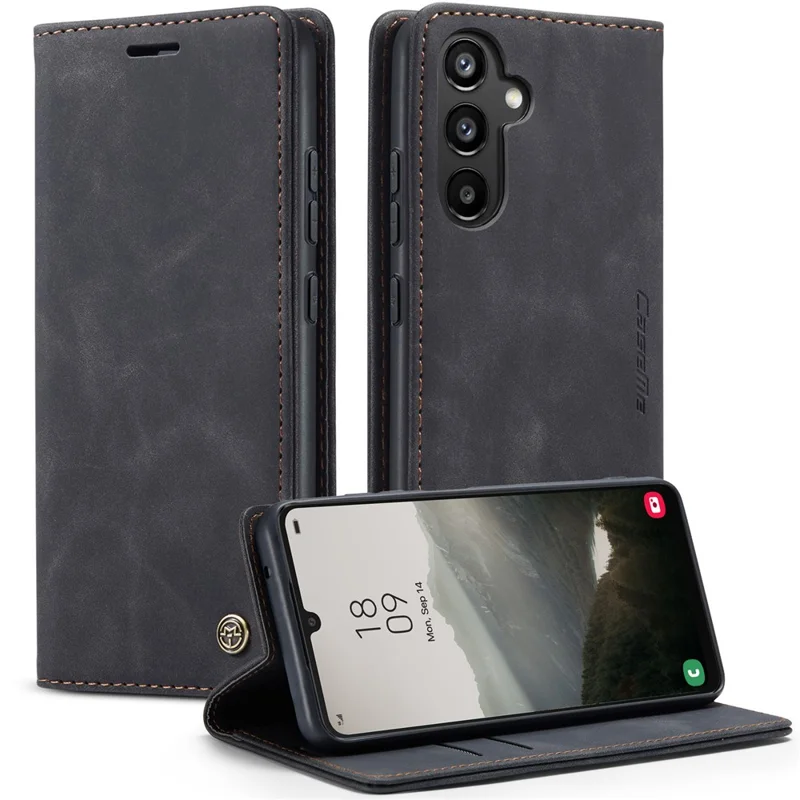 CASEME 013 Series for Samsung Galaxy A34 5G Phone Case PU Leather Wallet Stand Case Protective Cover - Black