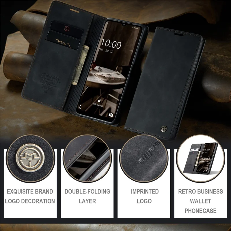 CASEME 013 Series for Samsung Galaxy A34 5G Phone Case PU Leather Wallet Stand Case Protective Cover - Black