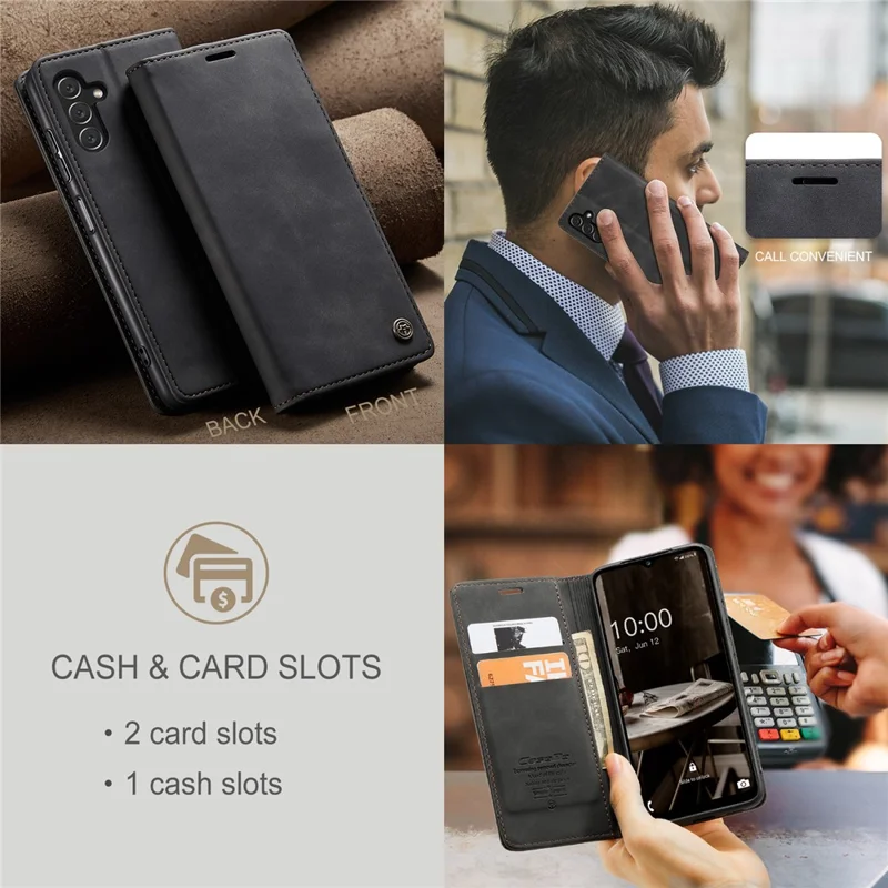 CASEME 013 Series for Samsung Galaxy A34 5G Phone Case PU Leather Wallet Stand Case Protective Cover - Black