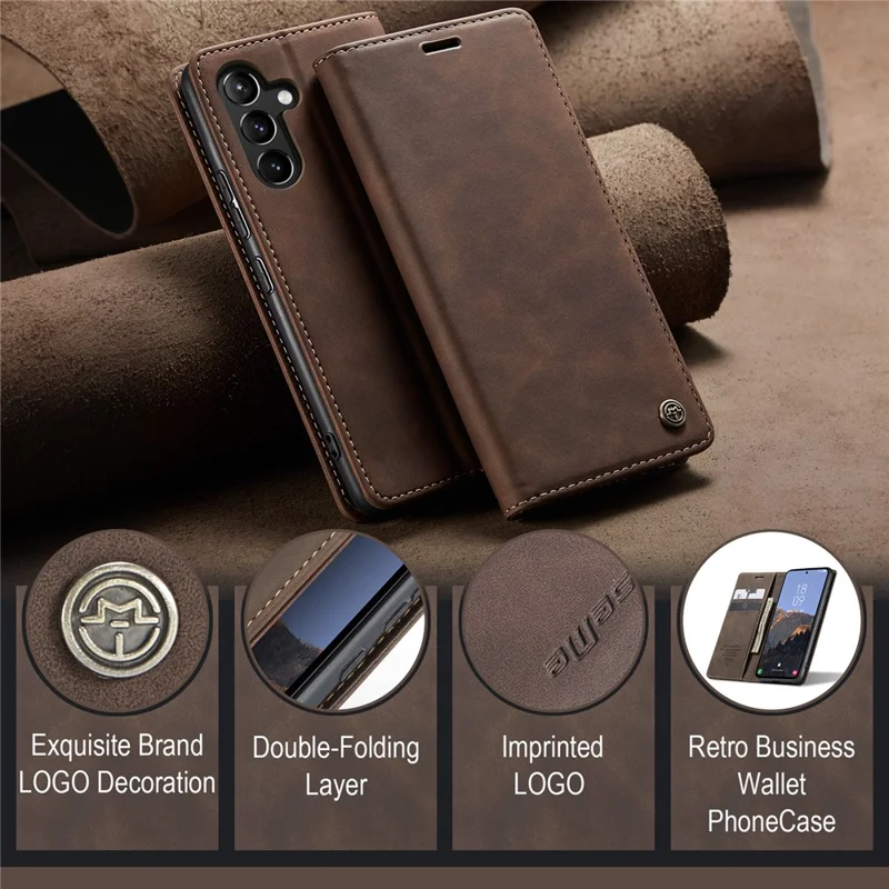 CASEME 013 Serie Funda para Samsung Galaxy A54 5G Funda de Cuero PU Cartera Soporte Antichoque - Café 