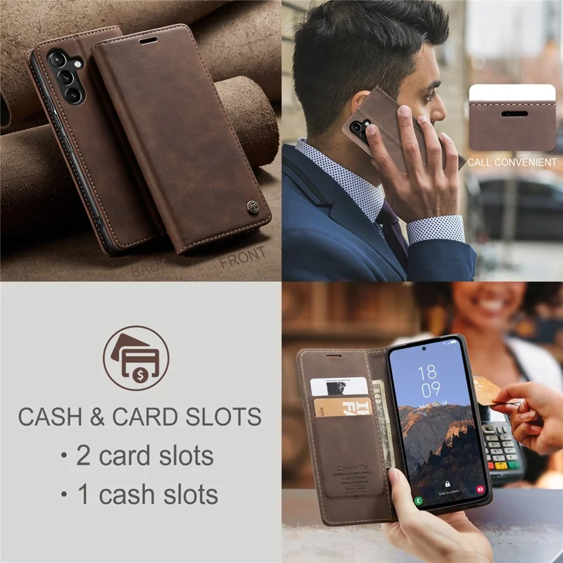 CASEME 013 Serie Funda para Samsung Galaxy A54 5G Funda de Cuero PU Cartera Soporte Antichoque - Café 