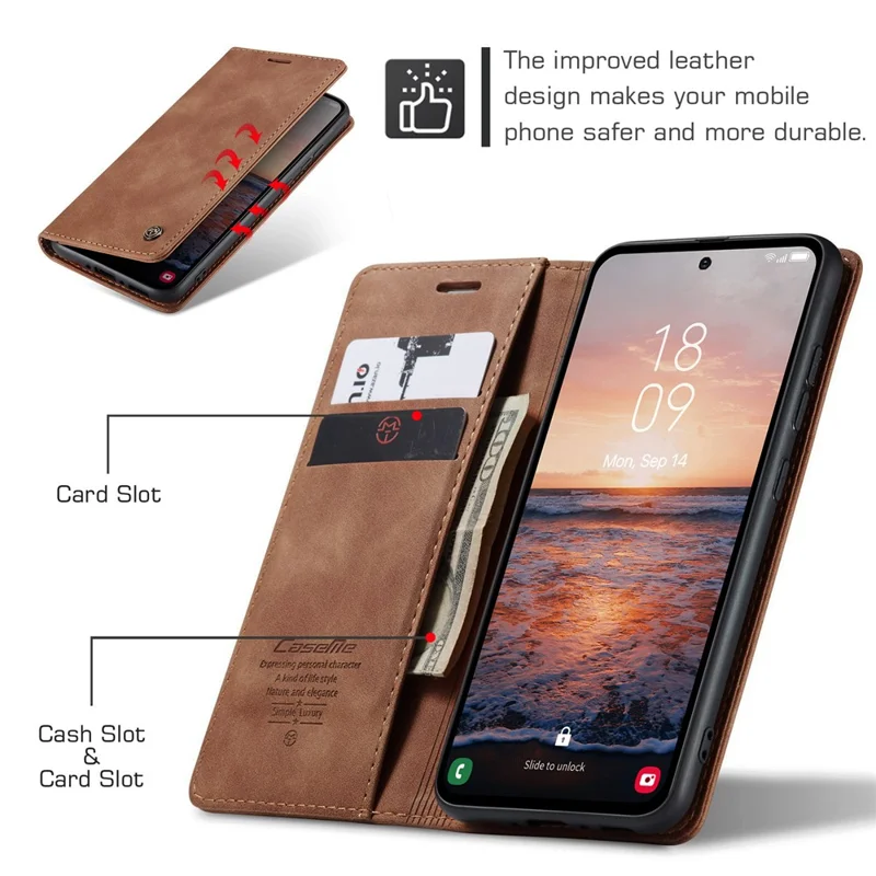 CASEME 013 Serie Custodia per Samsung Galaxy A54 5G Custodia in Pelle PU Portafoglio Stand Antiurto - Marrone