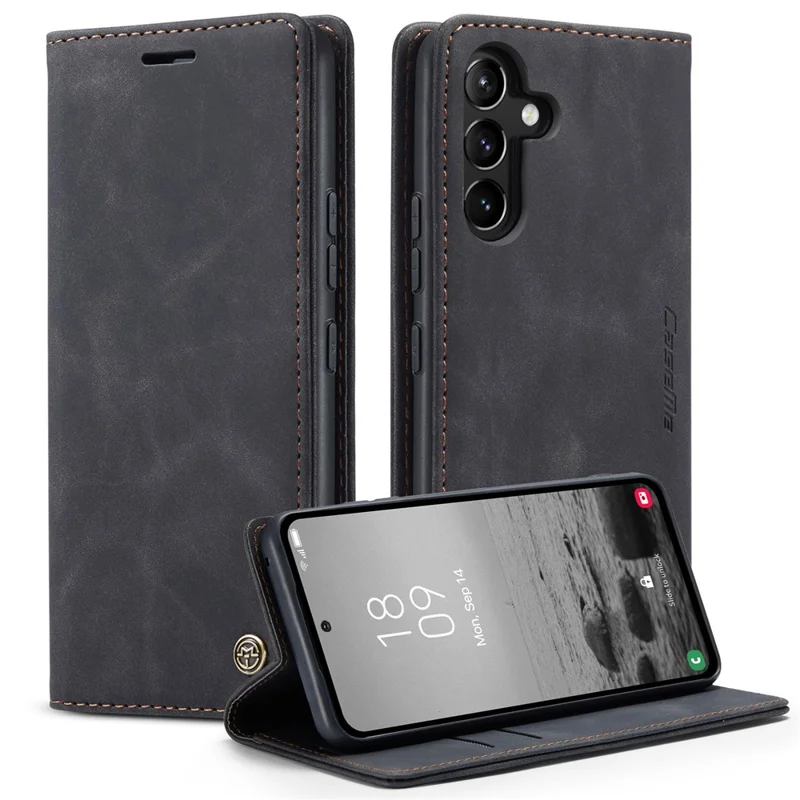 CASEME 013 Série Capa de Telefone para Samsung Galaxy A54 5G Capa de Couro PU Carteira Stand Resistente a Choques - Preto 
