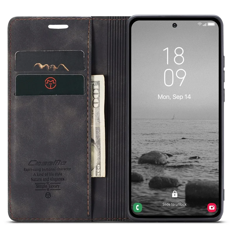 CASEME 013 Série Capa de Telefone para Samsung Galaxy A54 5G Capa de Couro PU Carteira Stand Resistente a Choques - Preto 