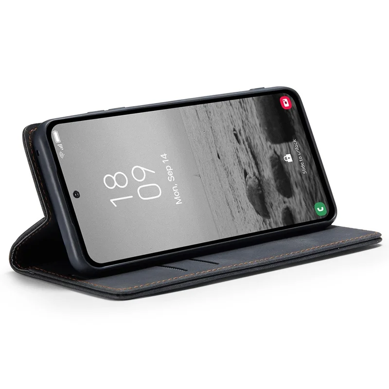 CASEME 013 Série Capa de Telefone para Samsung Galaxy A54 5G Capa de Couro PU Carteira Stand Resistente a Choques - Preto 