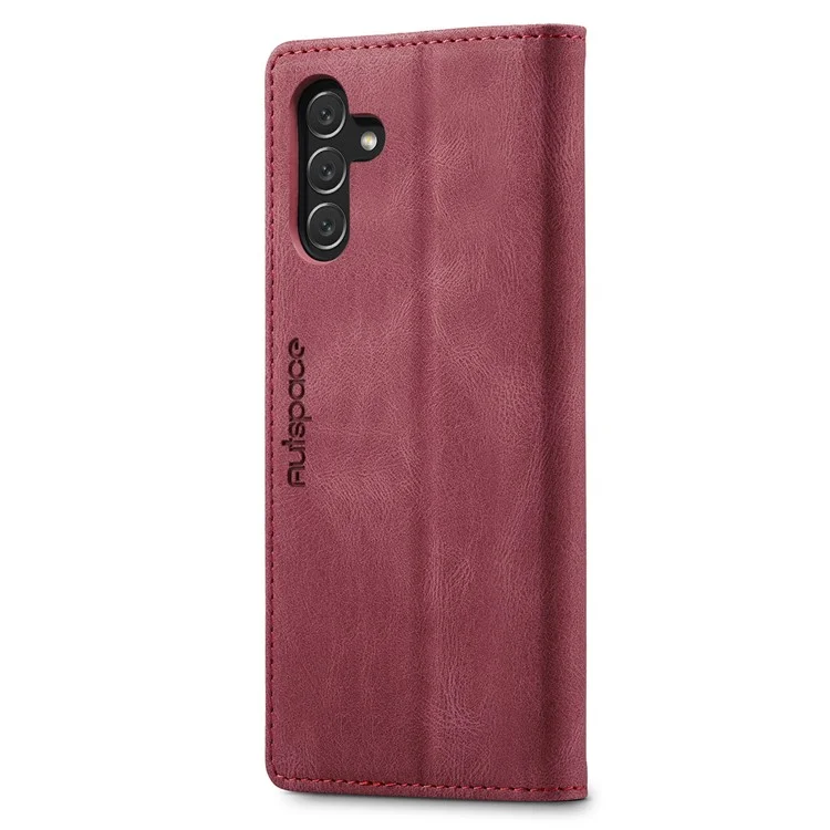AUTSPACE Wallet Phone Case for Samsung Galaxy A34 5G RFID Blocking Flip Leather Cover A01 Series Retro Stand Phone Cover - Red