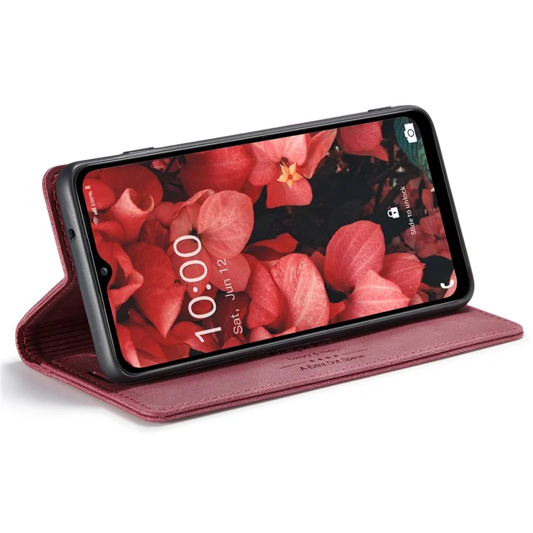 Caixa de Telefone da Carteira Autspace Para Samsung Galaxy A34 5G RFID Bloqueando Capa de Couro Flip A01 A01 Retro Stand Phone Tampa - Vermelho