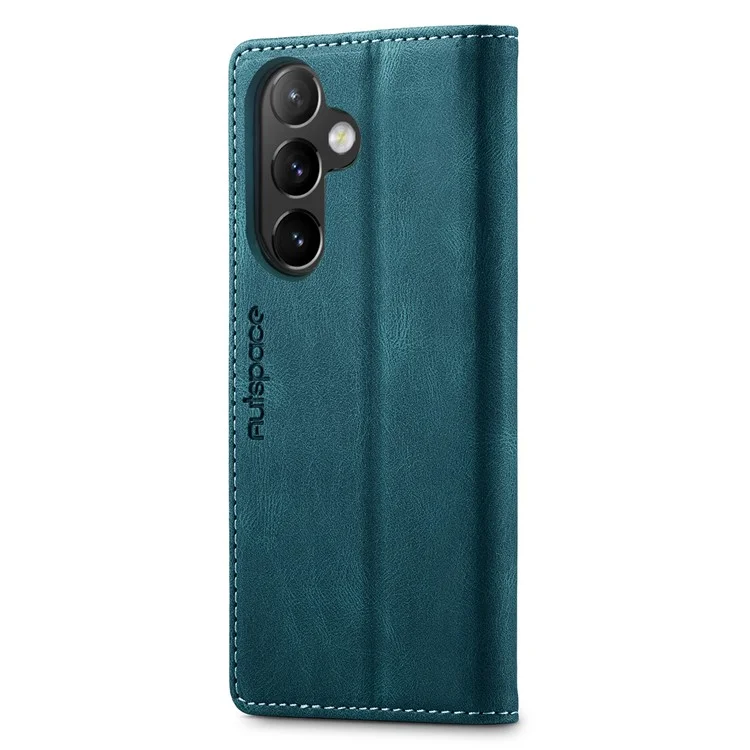 AUTSPACE A01 Series for Samsung Galaxy A54 5G RFID Blocking Phone Case Leather Stand Retro Texture Matte Wallet Cover - Blue