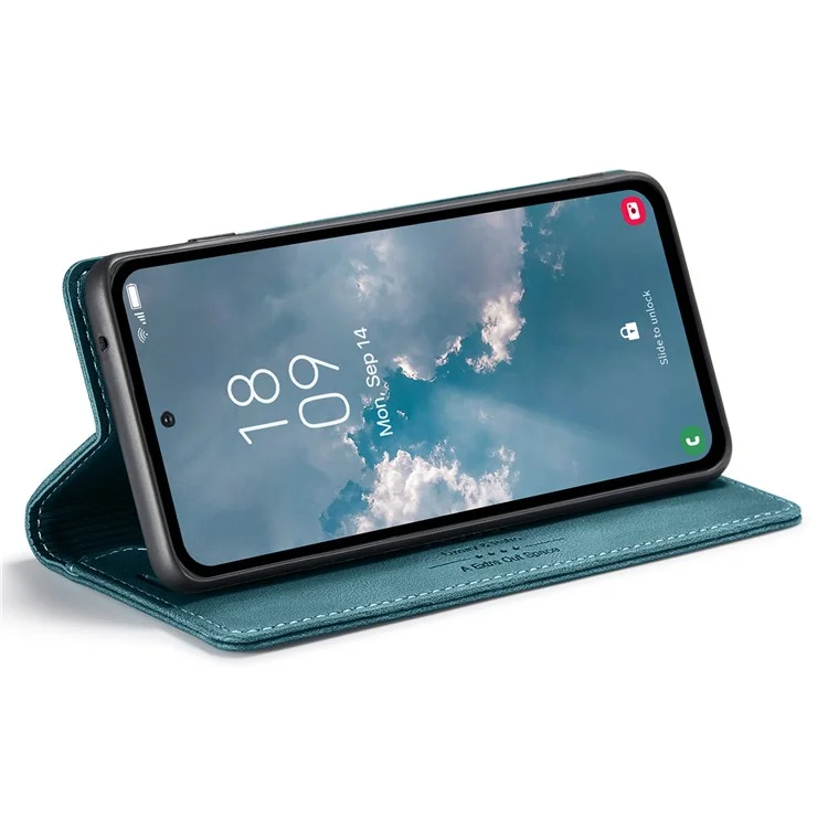 AUTSPACE A01 Series for Samsung Galaxy A54 5G RFID Blocking Phone Case Leather Stand Retro Texture Matte Wallet Cover - Blue