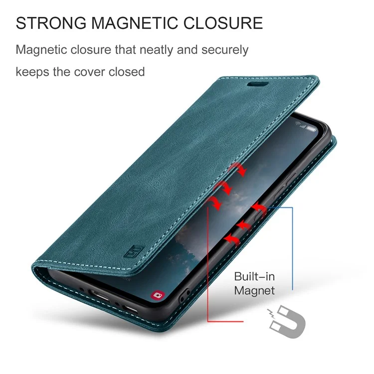 AUTSPACE A01 Series for Samsung Galaxy A54 5G RFID Blocking Phone Case Leather Stand Retro Texture Matte Wallet Cover - Blue
