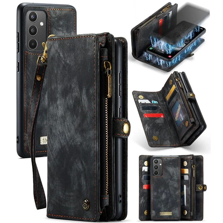 CASEME 008 Series para Samsung Galaxy A34 5G Zipper Pocket Design PU Leather Case Detachable Phone Cover with Stand Wallet - Preto