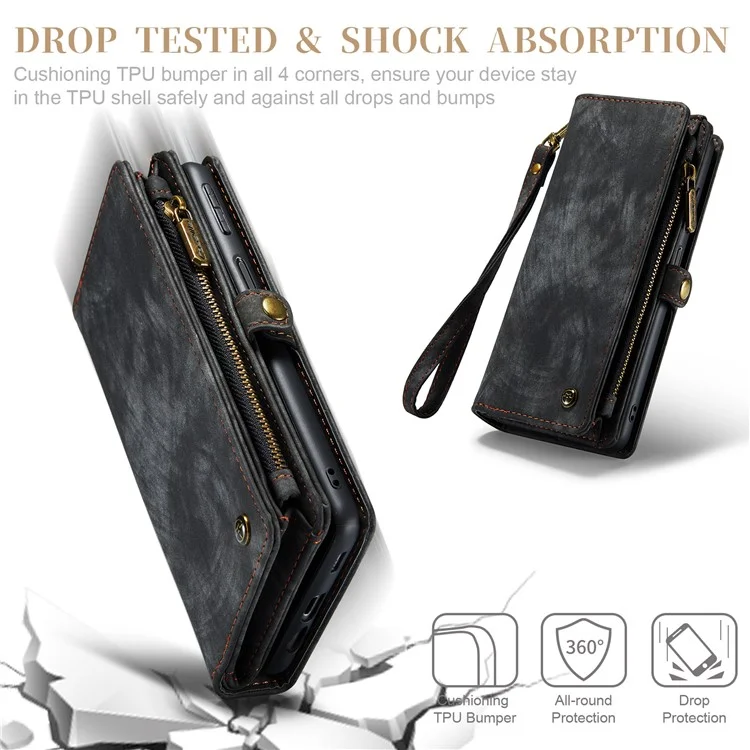 CASEME 008 Series para Samsung Galaxy A34 5G Zipper Pocket Design PU Leather Case Detachable Phone Cover with Stand Wallet - Preto