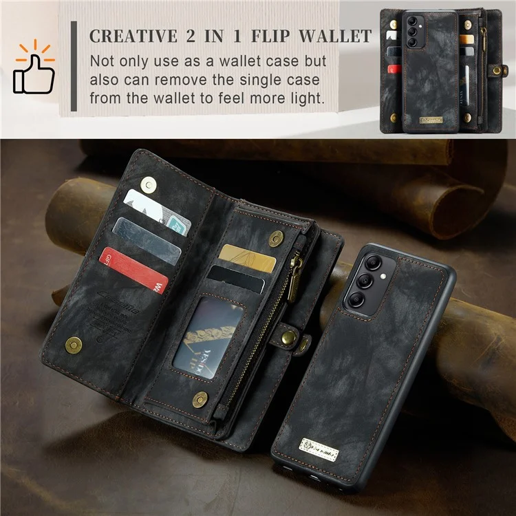 CASEME 008 Series para Samsung Galaxy A34 5G Zipper Pocket Design PU Leather Case Detachable Phone Cover with Stand Wallet - Preto