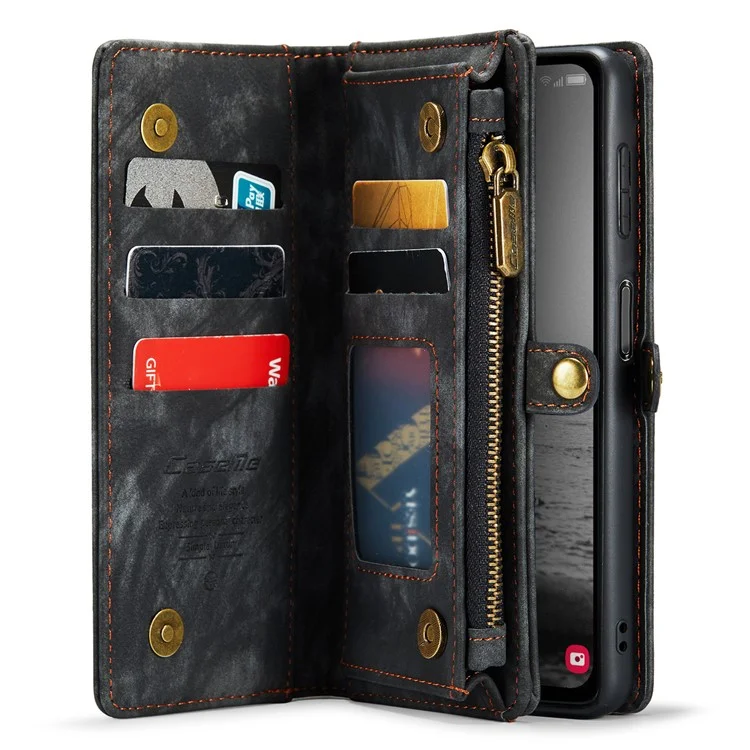 CASEME 008 Series para Samsung Galaxy A34 5G Zipper Pocket Design PU Leather Case Detachable Phone Cover with Stand Wallet - Preto
