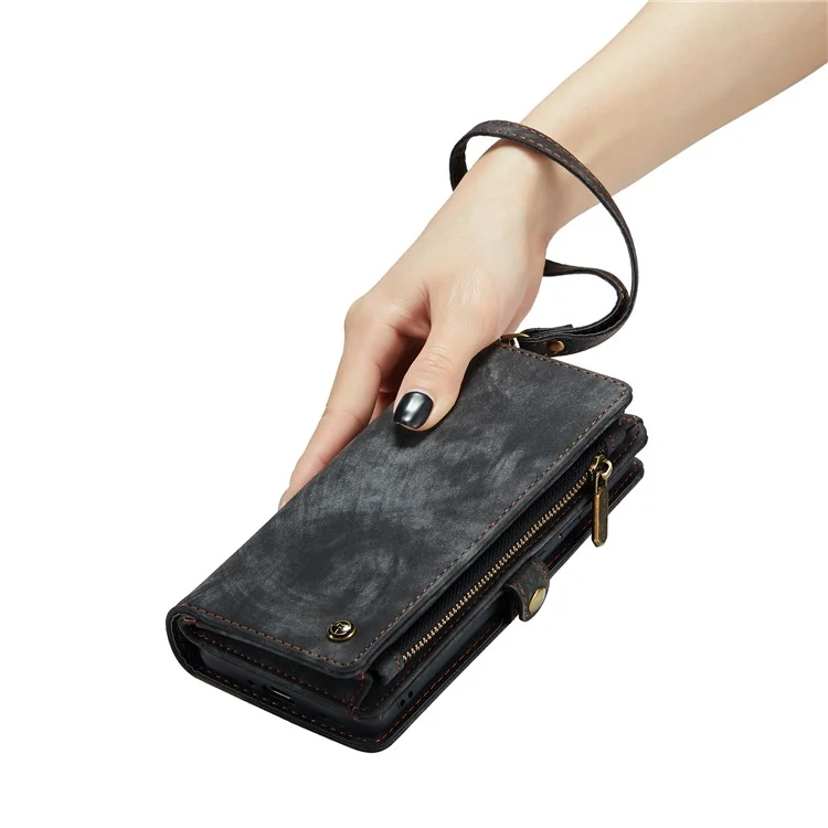 CASEME 008 Series para Samsung Galaxy A34 5G Zipper Pocket Design PU Leather Case Detachable Phone Cover with Stand Wallet - Preto