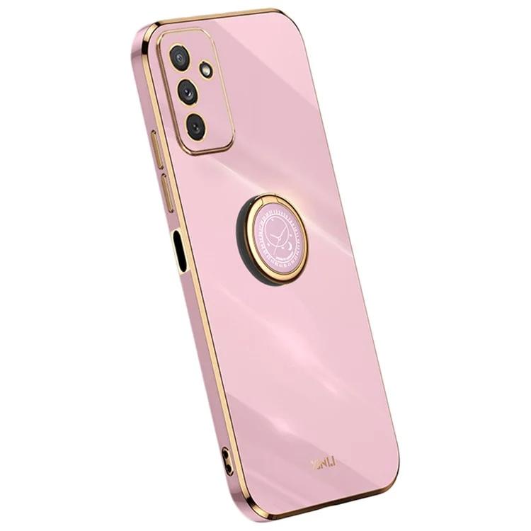 XINLI Für Samsung Galaxy M23 5G / F23 5G Präziser Linsenausschnitt Stoßfestes Handyhülle mit Ringhalterung Kickstand Elektroplattierter goldener Rand Weiche TPU-Abdeckung - Lila