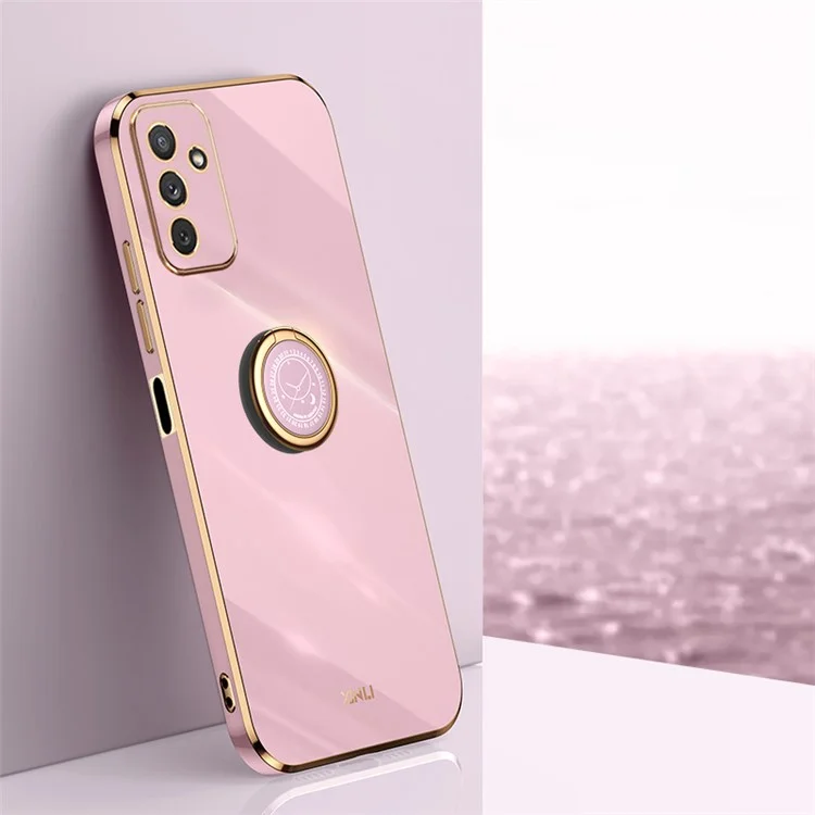XINLI Für Samsung Galaxy M23 5G / F23 5G Präziser Linsenausschnitt Stoßfestes Handyhülle mit Ringhalterung Kickstand Elektroplattierter goldener Rand Weiche TPU-Abdeckung - Lila
