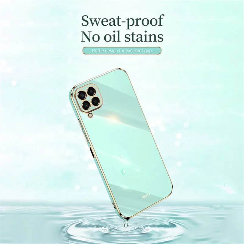 XINLI Phone Case for Samsung Galaxy M33 5G (Global Version), Electroplating Golden Edge Back Protector TPU Cover - Black
