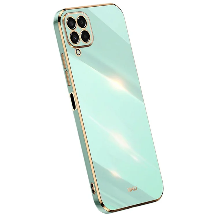 XINLI Phone Case for Samsung Galaxy M53 5G, Electroplating Golden Edge Shockproof TPU Protective Cover - Cyan