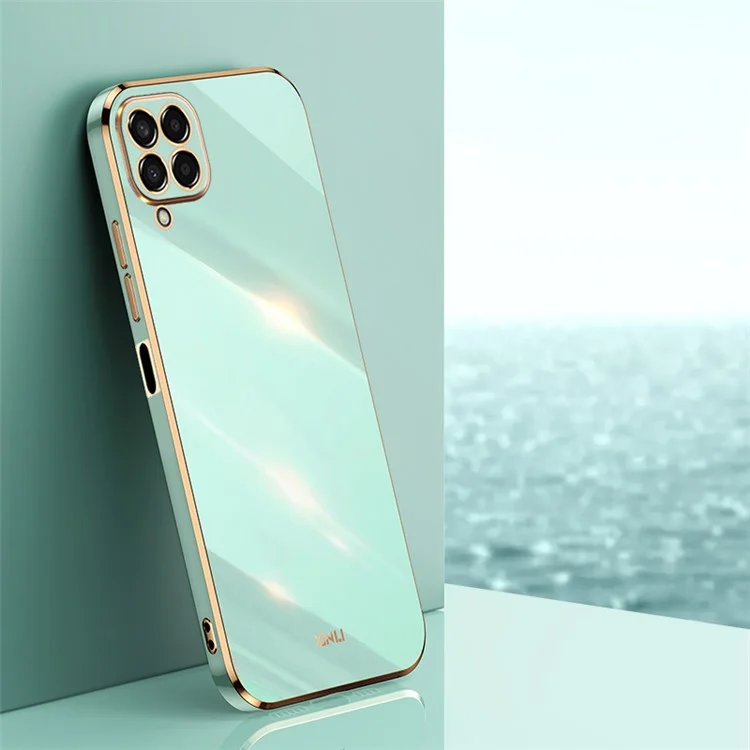 XINLI Phone Case for Samsung Galaxy M53 5G, Electroplating Golden Edge Shockproof TPU Protective Cover - Cyan