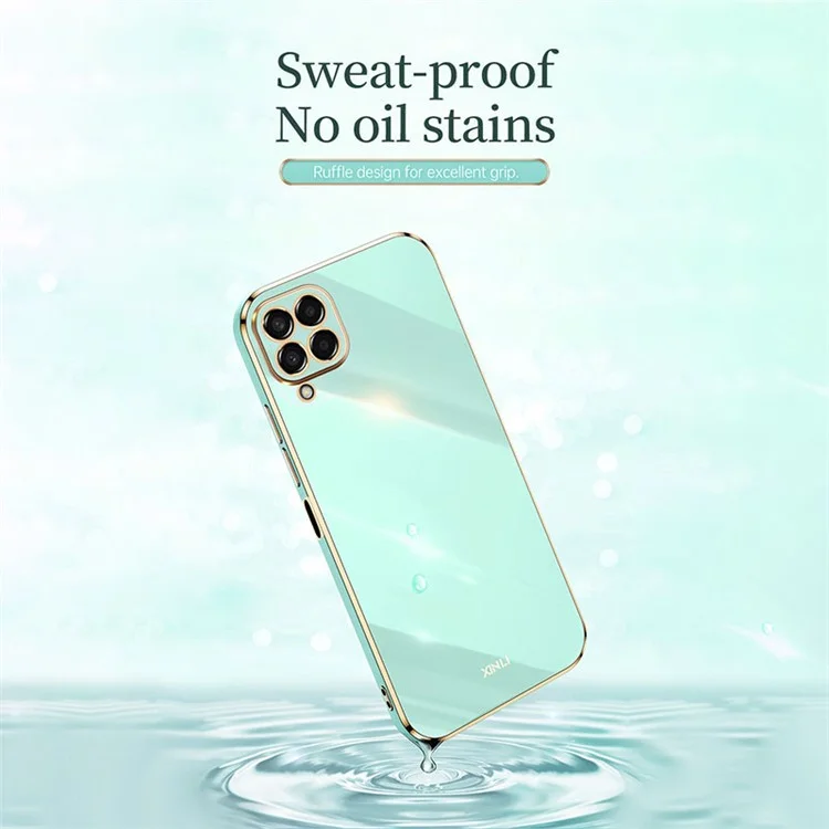 XINLI Phone Case for Samsung Galaxy M53 5G, Electroplating Golden Edge Shockproof TPU Protective Cover - Cyan