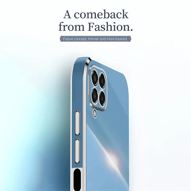 XINLI Phone Case for Samsung Galaxy M53 5G, Electroplating Golden Edge Shockproof TPU Protective Cover - Cyan