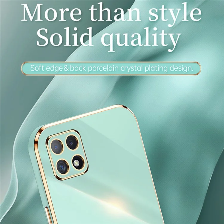 XINLI Phone Case for Samsung Galaxy A22 5G (EU Version), Electroplating Golden Edge Bump Proof TPU Protective Cover - Cyan