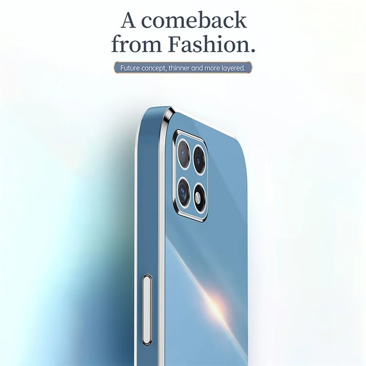 XINLI Phone Case for Samsung Galaxy A22 5G (EU Version), Electroplating Golden Edge Bump Proof TPU Protective Cover - Cyan