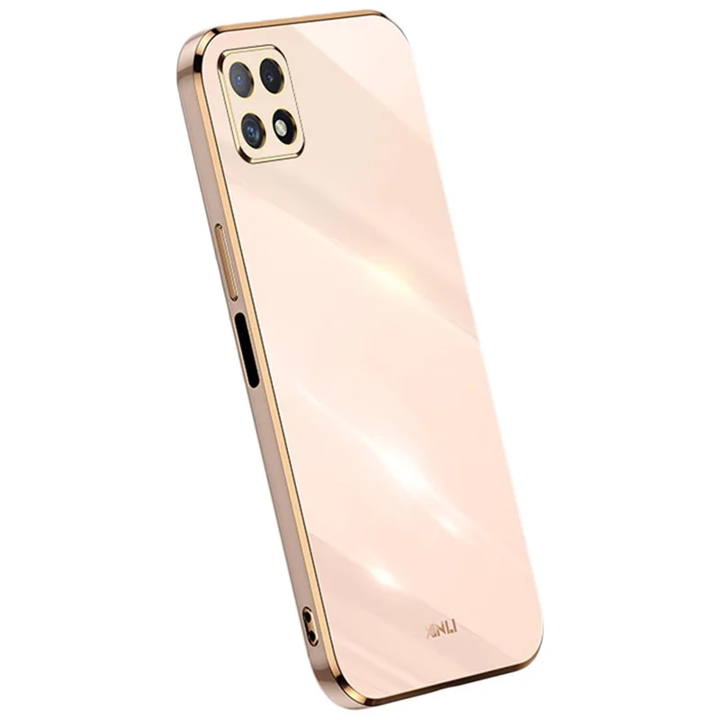 XINLI Phone Case for Samsung Galaxy A22 5G (EU Version), Electroplating Golden Edge Bump Proof TPU Protective Cover - Pink