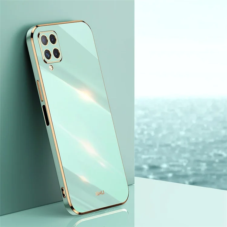 XINLI Phone Case for Samsung Galaxy A22 4G (EU Version), Shock-absorbing Electroplating Golden Edge TPU Protective Cover - Cyan