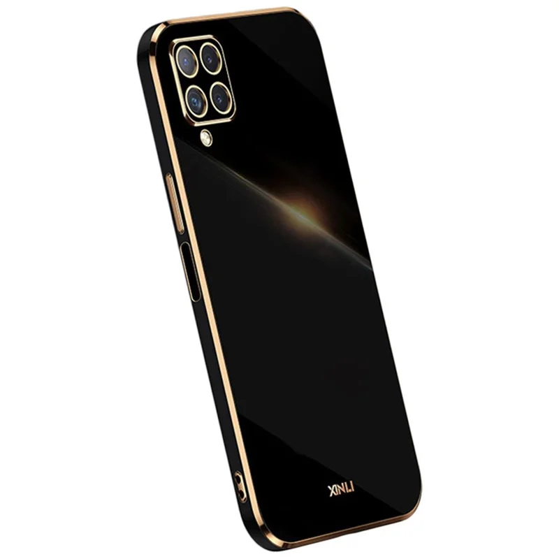 XINLI Phone Case for Samsung Galaxy A22 4G (EU Version), Shock-absorbing Electroplating Golden Edge TPU Protective Cover - Black
