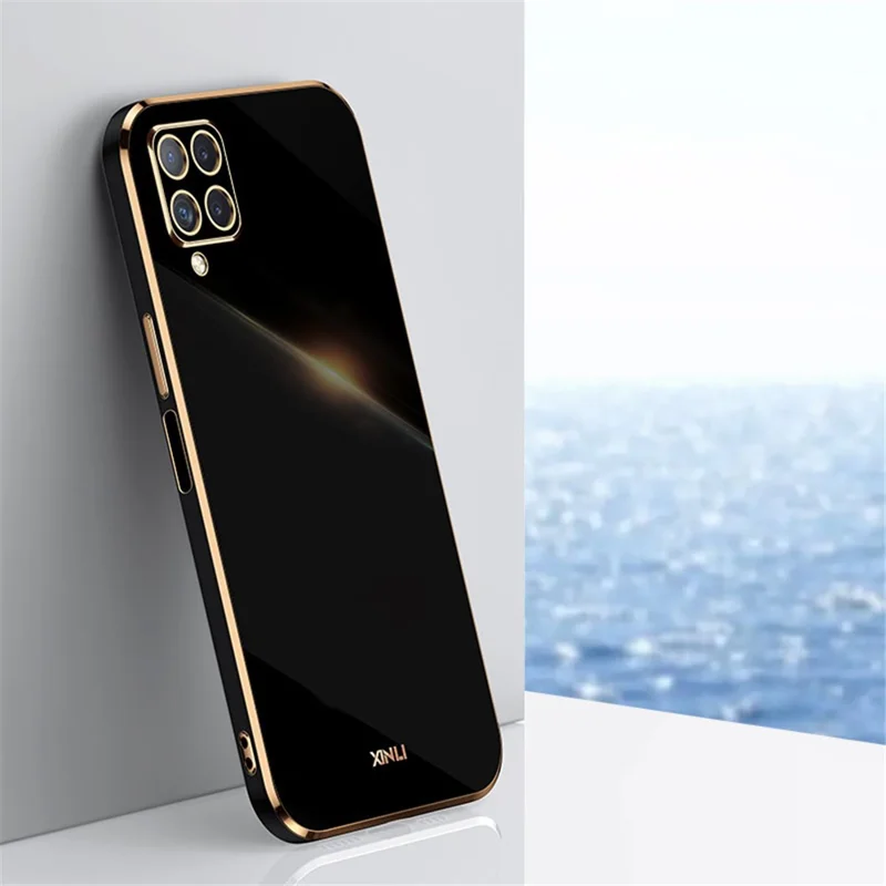 XINLI Phone Case for Samsung Galaxy A22 4G (EU Version), Shock-absorbing Electroplating Golden Edge TPU Protective Cover - Black