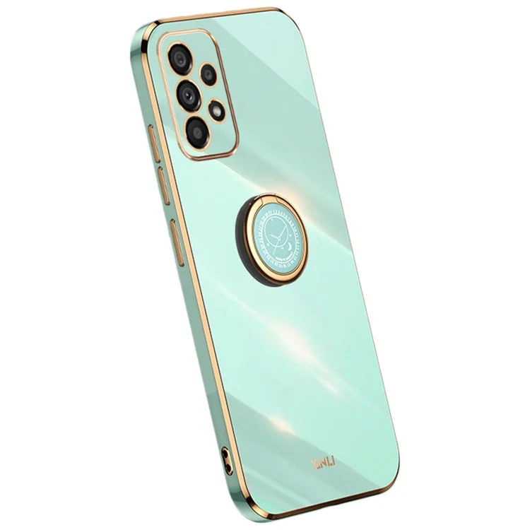 XINLI Back Shell per Samsung Galaxy A23 4G / A23 5G (Versione Globale), Cover Morbida in TPU con Bordo Dorato Elettroplaccato, Taglio Preciso per Obiettivo, Custodia Telefonica con Supporto ad Anello - Ciano