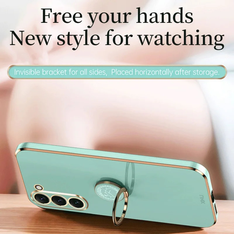 XINLI Phone Case For Samsung Galaxy S22+ 5G, Protective Back Cover Electroplating Shell Kickstand - Cyan