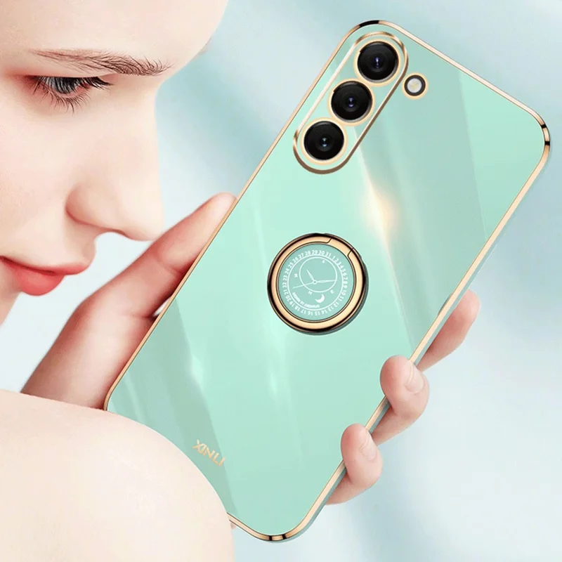 XINLI para Samsung Galaxy S23 Anel Suporte Capa TPU Telefone Celular à Prova de Choque Eletrodepositada Caso Traseiro - Ciano