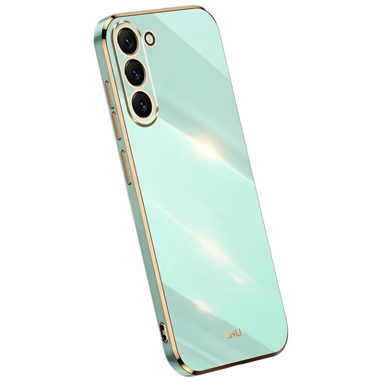 XINLI Phone Case for Samsung Galaxy S23+, Electroplating Golden Edge Anti-fall TPU Protective Back Cover - Cyan