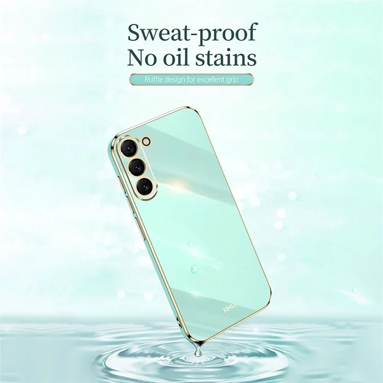 XINLI Phone Case for Samsung Galaxy S23+, Electroplating Golden Edge Anti-fall TPU Protective Back Cover - Cyan