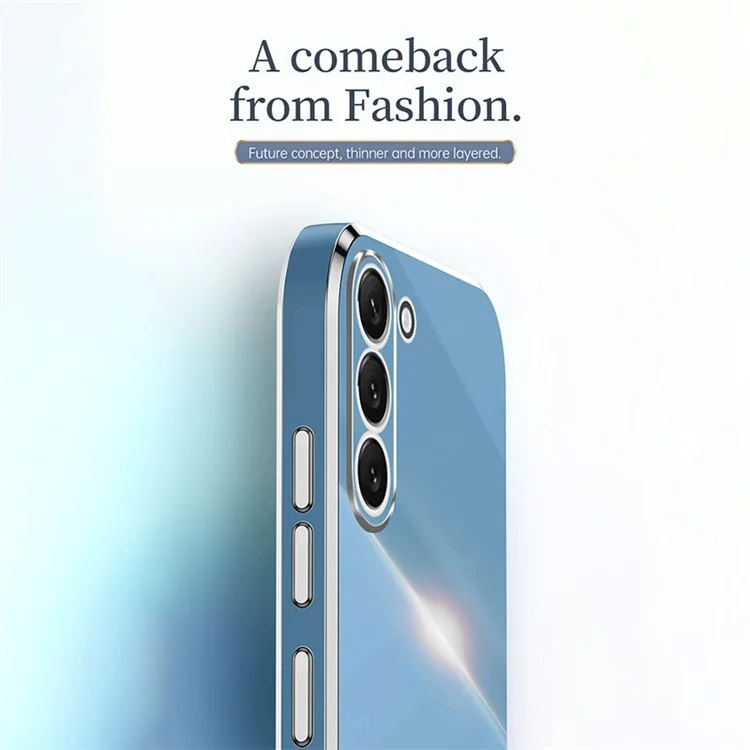 XINLI Phone Case for Samsung Galaxy S23+, Electroplating Golden Edge Anti-fall TPU Protective Back Cover - Cyan